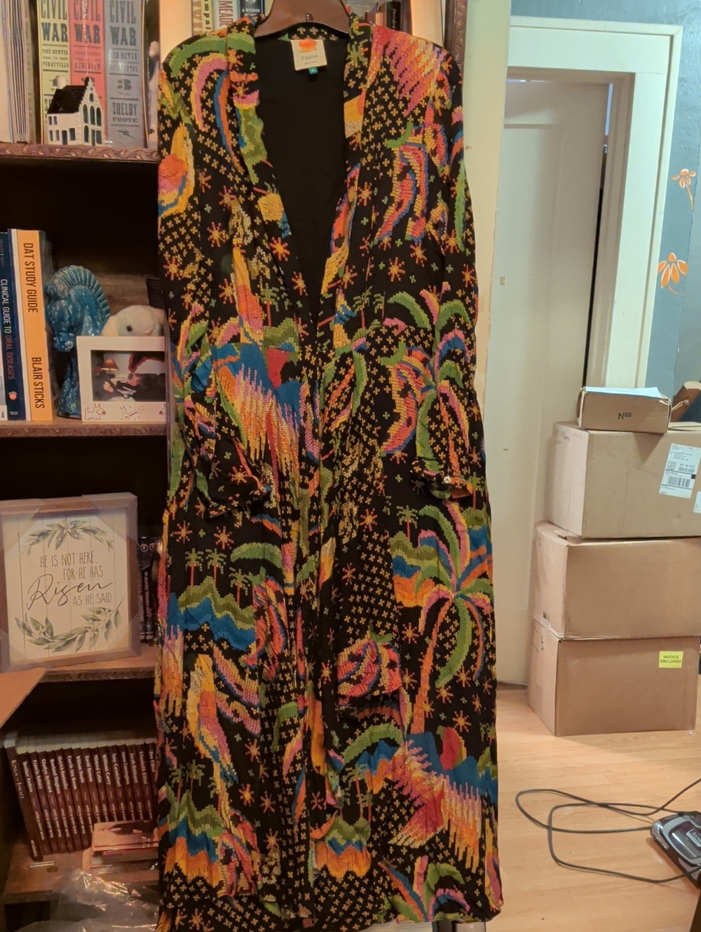 FARM Rio Black Maxi Dress with Bright Tropical Print